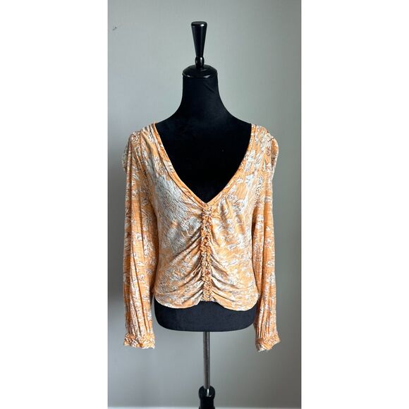 Free People Women's Say the Word Orange White Cropped Long Sleeve Top Size XL - Picture 1 of 10